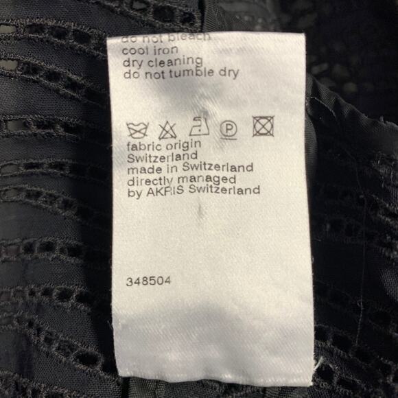 AKRIS Size 6 Black Cotton Eyelet Open Front Jacket Blazer - Picture 7 of 7